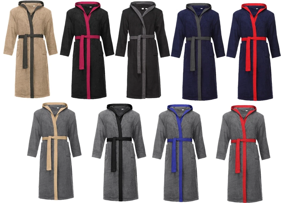 Ladeheid Herren Frottee Bademantel Morgenmantel Sauna 100% Baumwolle Kapuze - Bild 1 von 2