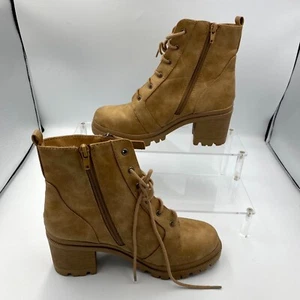 Soda Womens US 7.5 Bootie Tan Suede Round Toe Side Zip Block Heel Ankle Boots - Picture 1 of 7