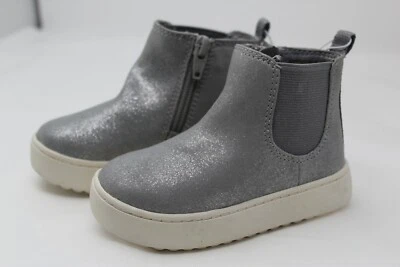 全新带标签 Cat & Jack 女孩鞋闪闪发光银色闪光懒人踝靴 6 码 — 第 1/4 张图片