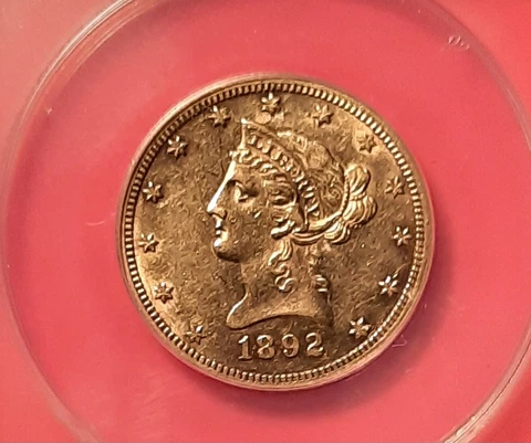 1892-CC $10 GOLD LIBERTY EAGLE•AU-50 DETAILS •VERY LOW MINTAGE•SHIPS FREE Cover