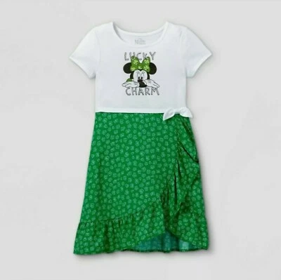Vestido Berloque da Sorte Minnie Mouse Meninas Disney - Verde/Branco Médio - Imagem 1 de 4
