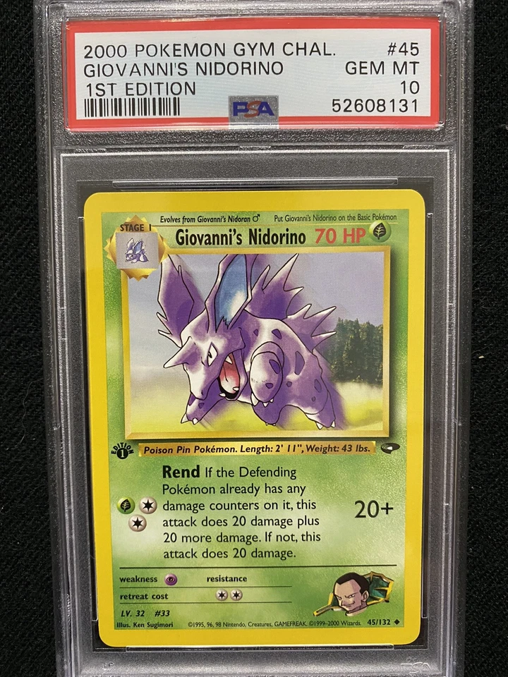 2000 Pokemon Gym Challenge 1st Edition Giovanni's Nidorino 45/132 PSA 10 - Image 1 of 1