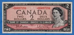 Canada $2 1954 BC-38bA / P-76b REPLACEMENT NOTE (Circulated) *B/B 0087356 - Picture 1 of 3