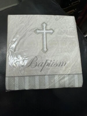 Devotion Baptism 3-Ply Beverage Napkins Paper 16 Per Pack Silver Religious New!! - Image 1 of 2