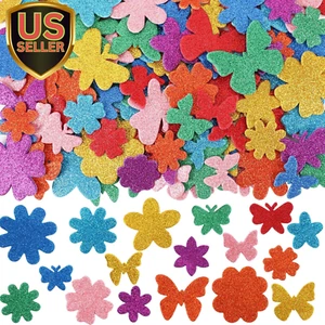 300 Pieces Spring Glitter Flower Butterfly Foam Stickers Bulk Self-Adhesive C... - Picture 1 of 1