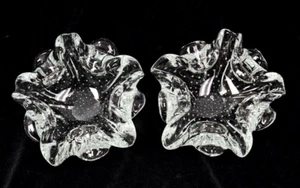 PAIR Murano Bullicante Barbini Controlled Bubble Clear Glass 7.5" Bowls Ashtrays - Picture 1 of 11