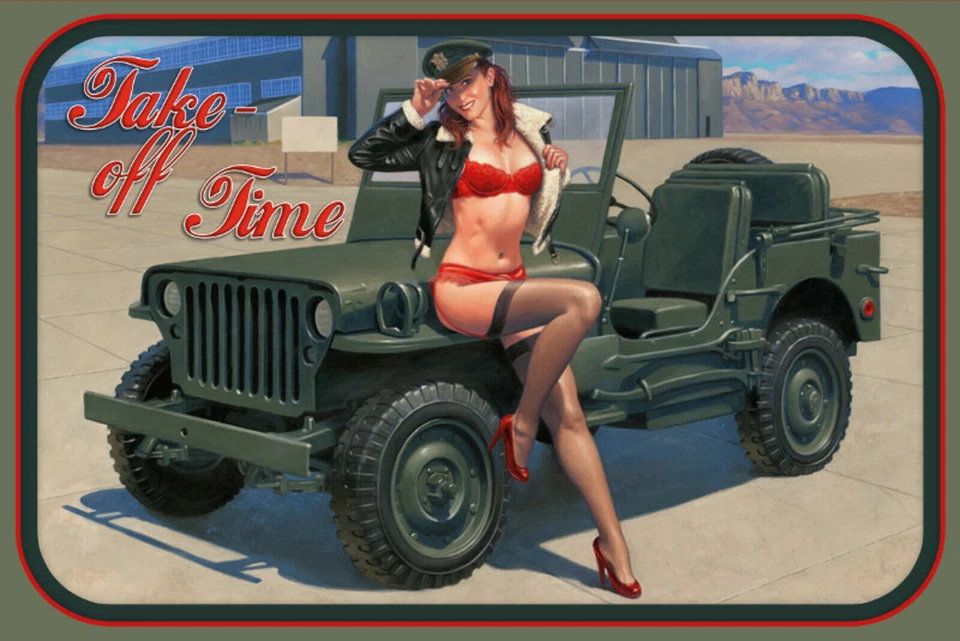 Blechschild, 20 x 30 cm, Jeep, sexy lady, pin up, Militär, Erotik, Neu, OVP - Bild 1 von 1
