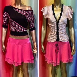 Vtg Y2K tiered silk ruffle skirt swing ballerina fairy coquette handkerchief hem - Picture 1 of 3
