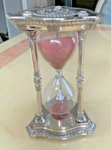 ANTIQUE BIG STERLING SILVER SANDGLASS & HOURGLASS 10 min. FULLY ENGRAVED! - Picture 1 of 12