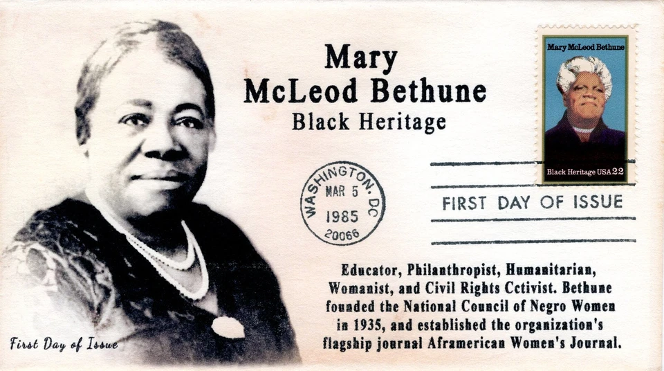 AO-2137, 1985, Mary McLeod Bethune, Add-on Cachet, First Day Cover, Standard Pos - Image 1 of 1