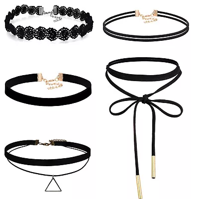 Collar gargantilla gótico de terciopelo negro para mujer collar de tatuaje gargantilla de encaje 5 piezas Foto 1 de 4