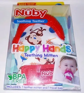 Nuby Red Monkey Theme Teething Mitten and Travel Bag 3 Months Free BPA New - Picture 1 of 2