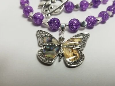 Shell Butterfly Necklace with Purple Quartz Beads - Image 1 of 4