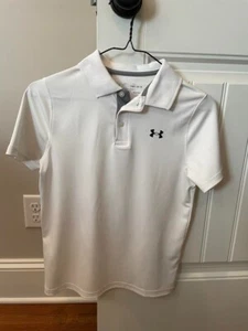 White Under Armour Loose Heat Gear Boys Polo Shirt Size Youth Medium - Picture 1 of 3