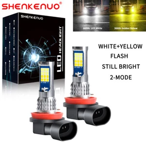 H11 H8 H9 H16 LED Fog Light Bulbs Dual Color Flash Mode White + Yellow - Picture 1 of 12