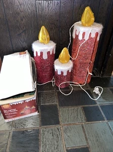 Home Accents Holiday 3 Stück beleuchtete Sisalkerzen Weihnachten Hof Deko - Bild 1 von 6