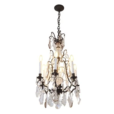 Antigua araña francesa de bronce y cristal de 6 brazos Foto 1 de 4