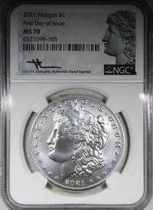 2021-P Morgan Dollar NGC MS70 First Day Of Issue Mercanti Signed - Picture 1 of 2
