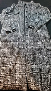 Womens Duster Long Jacket Black White Plaid Size Medium Sugar Rain Preowned - Picture 1 of 14