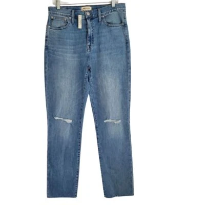 NEW Madewell Jeans Womens 29 Tall High Rise Slim Boy Straight Distressed Raw Hem - Image 1 of 4