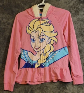 Disney Frozen Pink Hooded Jacket Youth Size XL Long Sleeve Doll Waved Bottom - Picture 1 of 18
