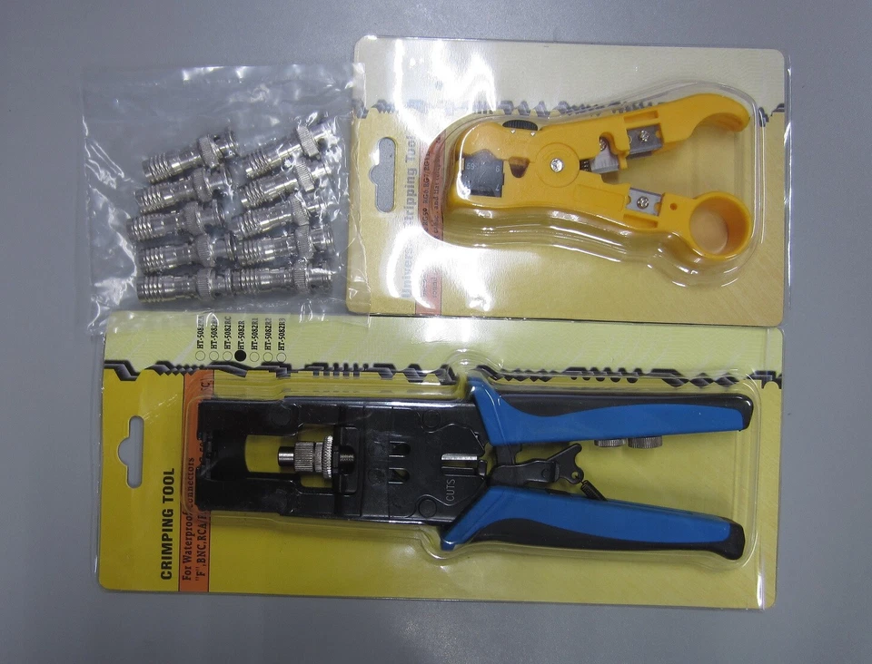 1pz Strumento di Compressione BNC, 10pcs Connettore RG59 BNC, 1x Spelacavi - Immagine 1 di 1