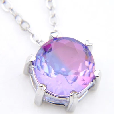 Round Cut Bi-Colored Tourmaline Gemstone Silver Necklace Pendants With chain - Image 1 of 4