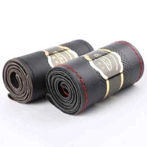 Genuine Leather Steering Wheel Cover Breathable Auto Steering-Wheel Braid Case - Picture 1 of 32