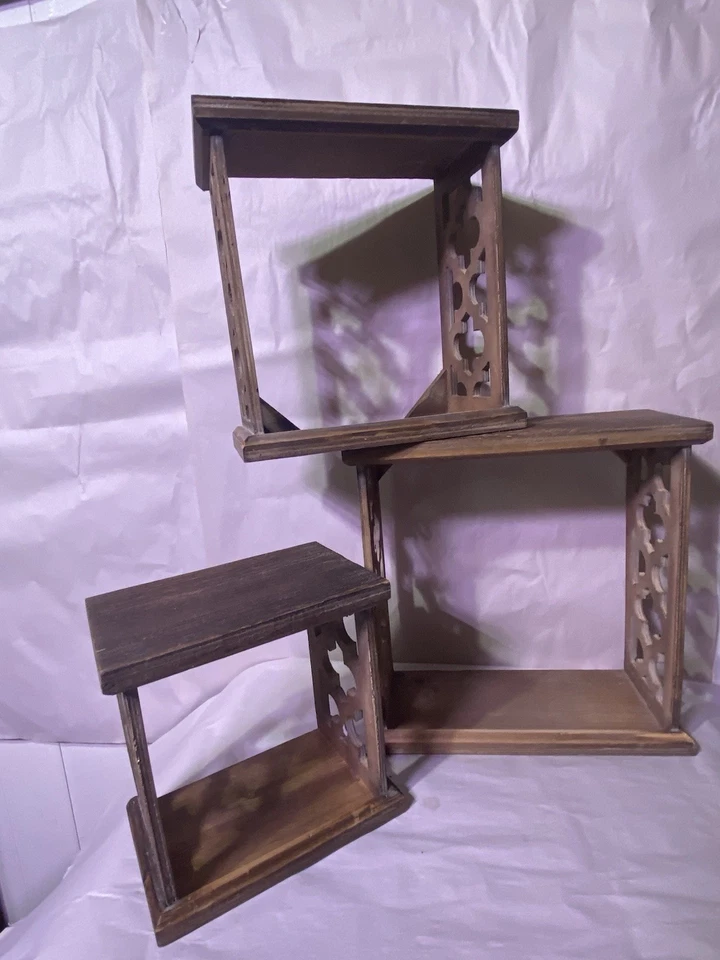 3 Step Wall Style Shelf Wooden boxes Set of three. Brown home Barn Decor ( Read) - Image 1 of 4