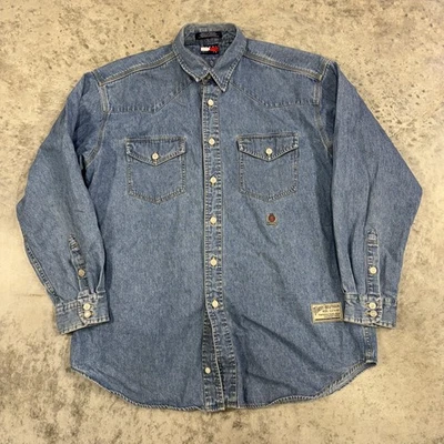 Camisa Tommy Hilfiger Para Hombre Denim Mediana Western Abotonada Ropa de Trabajo De Colección Foto 1 de 4