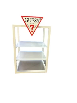 NEW Guess Stand metal and tempered glass three tier display shelf Guess Logo - Image 1 of 4