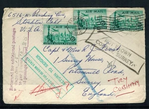 USA 1958 45¢ Airmail Cover to England, numerous hand stamps, folded - Bild 1 von 2