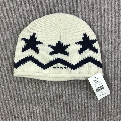 Gorro GANT Talla Única Blanco Azul Marino Lana de Cordero Estrella Tejido Invierno Para Hombres 91247 Foto 1 de 4