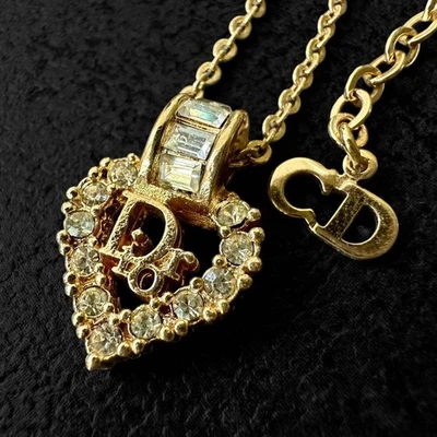 Christian Dior Trotter Heart Necklace Crystal Rhinestone Silver Auth Excellent - Image 1 of 4