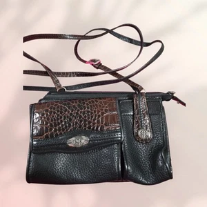VTG Brighton Black/Brown Pebbled Leather Crossbody Bag Purse Cowgirl Western Tex - Picture 1 of 6