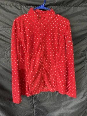 LL Bean Red/White Polka Dot Long Sleeve Full Zip Mock Neck Fleece Women’s Size M Foto 1 de 4