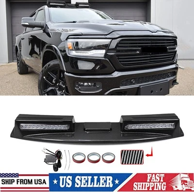 For RAM 1500 2019-2023 2024 Carbon Fiber Look Roof Top Spoiler Light Bar W/LED Foto 1 de 4