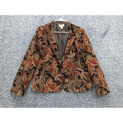 Blazer Talbots Terciopelo Paisley Mezcla Seda Talla 14 Oficina Trabajo Boho Tapiz Artístico Foto 1 de 4