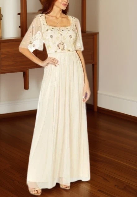 Adrianna Papell Womens Brown Beaded Bodice Gown Sandshell Dress Size 14 NWT - Image 1 of 2