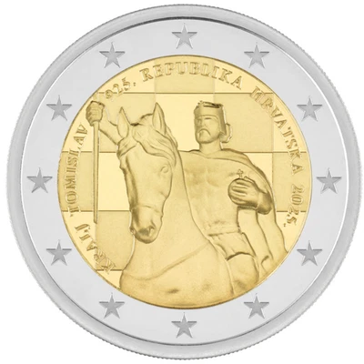 Moeda comemorativa 2025 Croácia € 2 Euro BU - Rei Tomislav e Croácia 1100 anos - Imagem 1 de 2