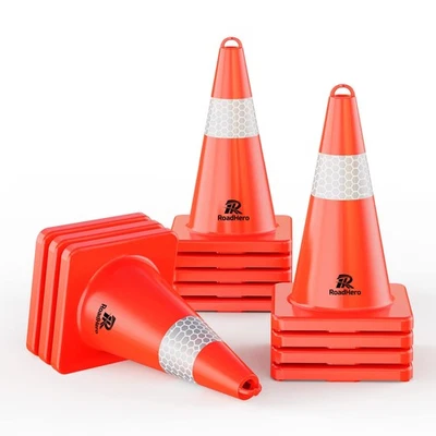 18 Inch Traffic Cones 12 Pack with Handle, Orange Reflective Safety Cones - Image 1 of 4