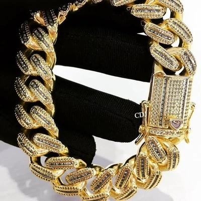 Pulsera de eslabones cubanos de circonita cúbica de 15 mm x 8" para hombre con pasador de regalo gratuito de plata 925 Foto 1 de 4