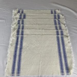 Manteles individuales de algodón tejido crema con rayas azules ~ Juego de 6 ~ Flecos ~ Casa de campo ~ Granja - Imagen 1 de 6