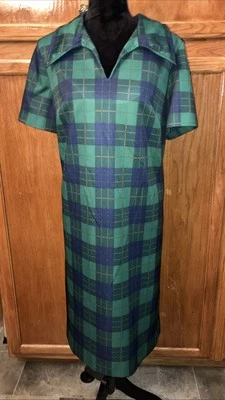 Vestido Hopewell By Jonathan Logan Vintage Años 60 Verde y Púrpura a Cuadros Hasta la Rodilla Foto 1 de 4