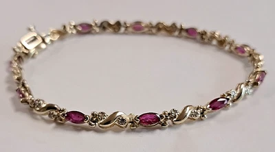 PULSERA TENIS ORO AMARILLO 14K RUBÍ Y DIAMANTES 7" 8,28 GRAMOS Foto 1 de 4