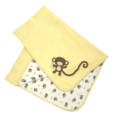 GYMBOREE Monkey Banana Baby Blanket Yellow White Reversible 2-Ply Cotton 2010 - Image 1 of 4