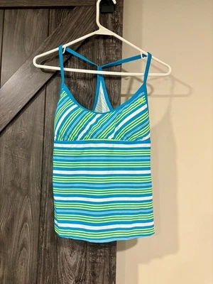 Adidas Tankini Top de Natación Nuevo de Lote Antiguo Rayas Talla 6 Blanco Verde Amarillo Azul Playa Verano Foto 1 de 4