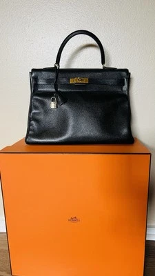 Hermes Kelly 35 Noir (negro) Ardenas con herrajes dorados V Circle 1992 Foto 1 de 4