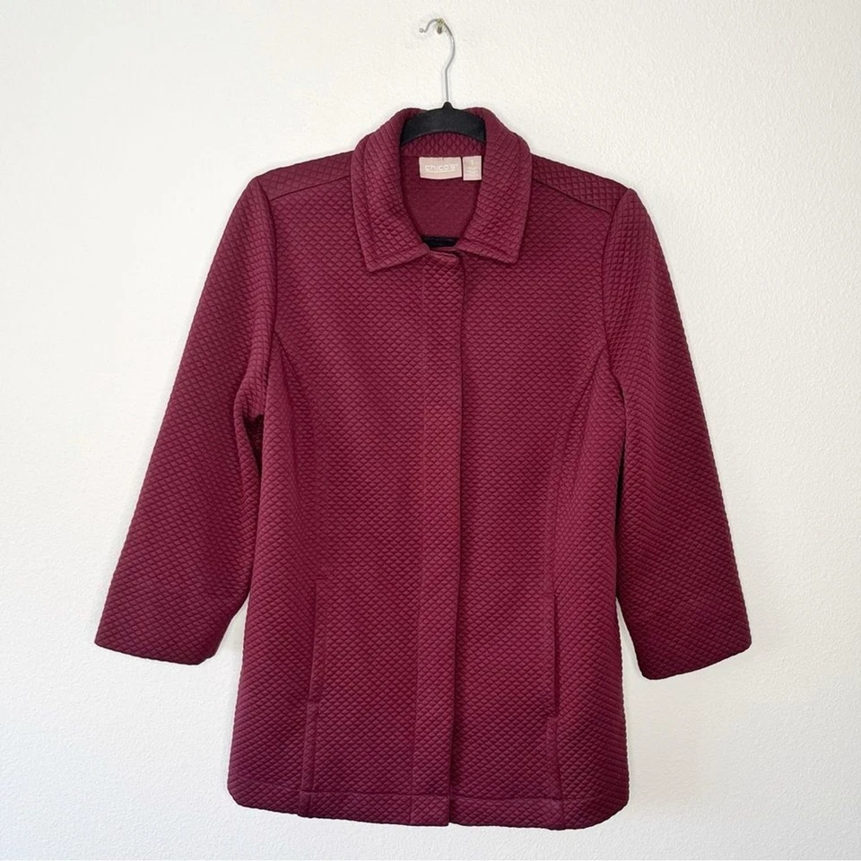 Chico's Jacquard Textured Knit Blazer Snap Buttons Jacket Size 1/ Medium - Image 1 of 4