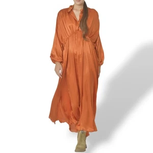 forte_forte Seidenkleid Damen 2 orange Ballonärmel Luxus Maxikleid Boho - Bild 1 von 21